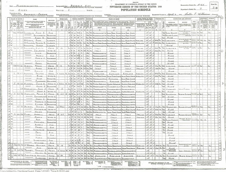 1930 Census Records, Beverly, MA